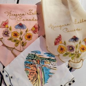Vintage Hankie Trio ~ Niagara Falls, Canada ~ Flowers & Falls! Pretty Images!